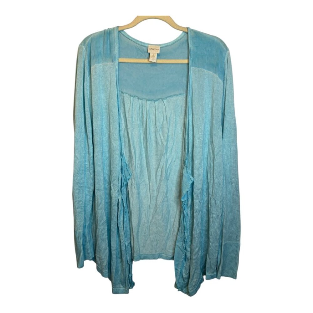 Chico's Sweater Women's Size XL Cardigan Open Front long sleeve‎ blue Chicos 3